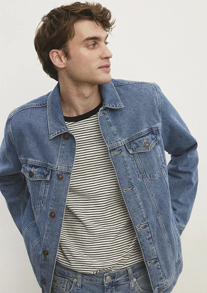 Mavi Erkek Oversize Denim Ceket - Günlük Stil - 2