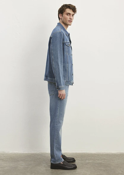 Mavi Erkek Oversize Denim Ceket - Günlük Stil - 4