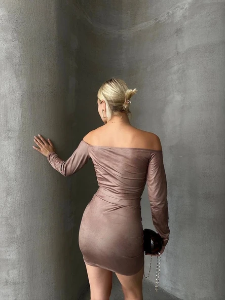 Büzgülü etek bluz takım kahve s24709 - 2