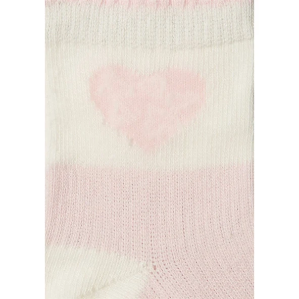 F&F Baby Ayaktan Çıkmayan Bebek Çorabı 3 lü Set Pembe Kalpli 0-6 AY - 2