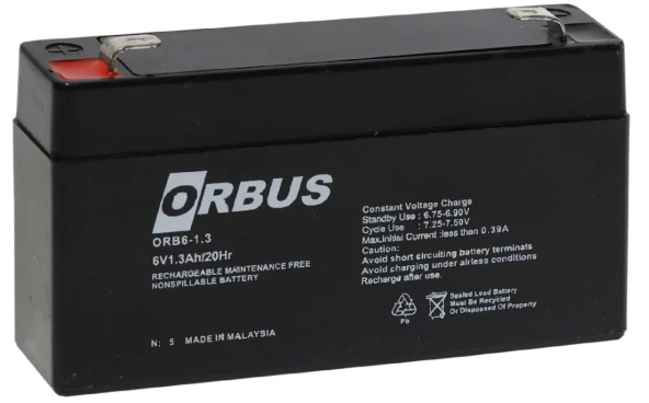 Orbus ORB-613 6 Volt 1.3 Amper Bakımsız Kuru Akü Yani Tarihli Taze Akü 98x25x52mm