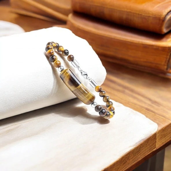 Kaplan Gözü Taşlı Çelik Halat Ve Çelik Klipsli Bileklik 31832B19D6 - Resim 3