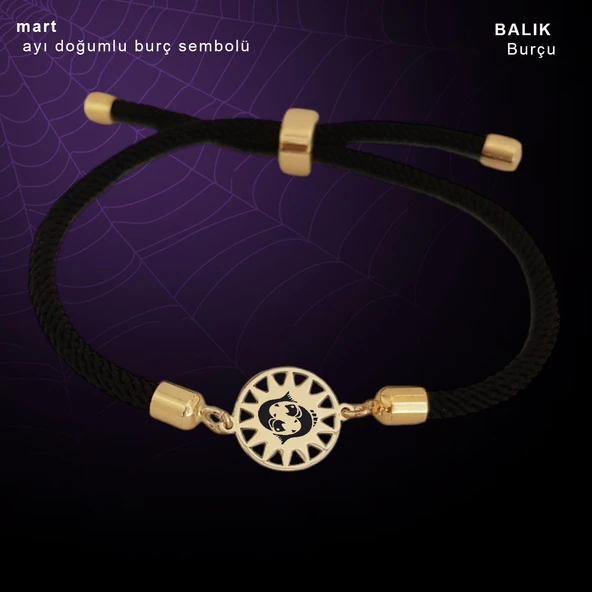 Burca Özel Güneş Motifli Siyah Örgü İpli 14 Ayar Altın Plakalı Hediye Bileklik-321 - Resim 4