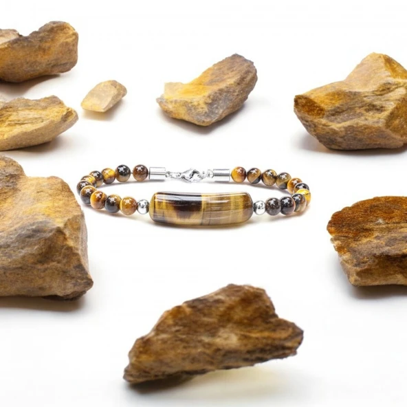 Kaplan Gözü Taşlı Çelik Halat Ve Çelik Klipsli Bileklik 31832B19D6 - Resim 2