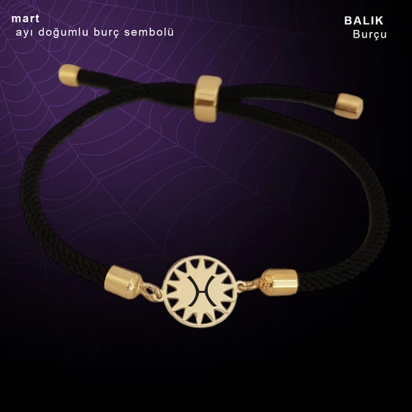 Doğum Ayına Özel 14 Ayar Altın Plakalı Güneş Motifli Siyah Örgü İpli Hediye Bileklik-321 - Resim 2