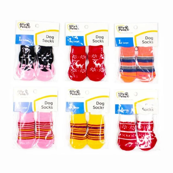 Ally Paws Köpekler İçin Kaymaz Tabanlı Çorap 4lü (L)