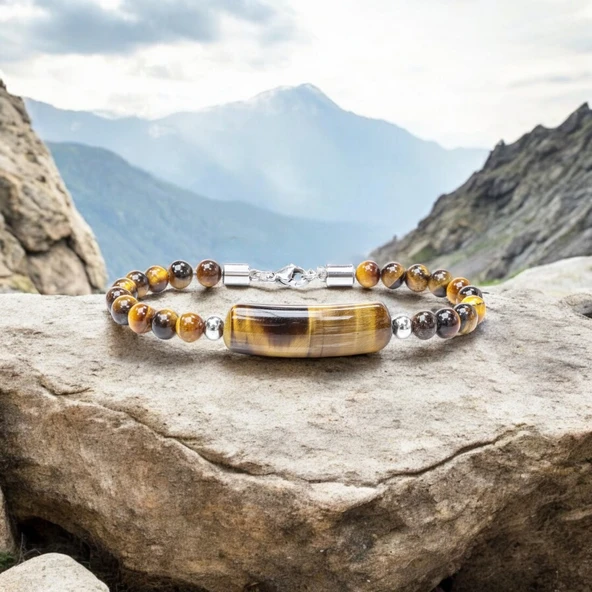 Kaplan Gözü Taşlı Çelik Halat Ve Çelik Klipsli Bileklik 31832B19D6 - Resim 4