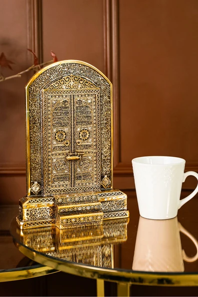 Lüks Hediyelik Dekoratif Obje Gold Dekor Gold Ev Ofis Dekorasyon Kabe Kapısı Ayetel Kürsi Biblo - Resim 2