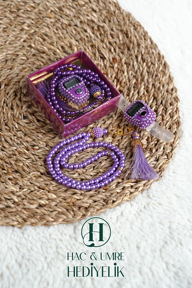 Taşlı Zikirmatik ve İnci Tesbih Seti | Mevlüd Hac Umre Davet Organizasyon Hediyesi | 10 Adet Set - Resim 2