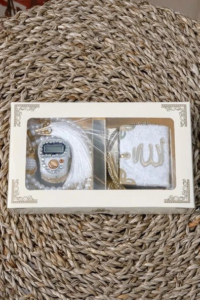 10 Adet - Taşlı Zikirmatik Tesbihmatik Kadife Kaplı Mini Kuran 99lu İnci Tesbih Seti - Resim 6