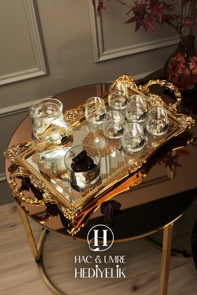 Zemzem Takımı Cam Sunum Seti 8 Parça | Lüks Mevlid İkram Takımı | Şerbet Seti - Resim 3