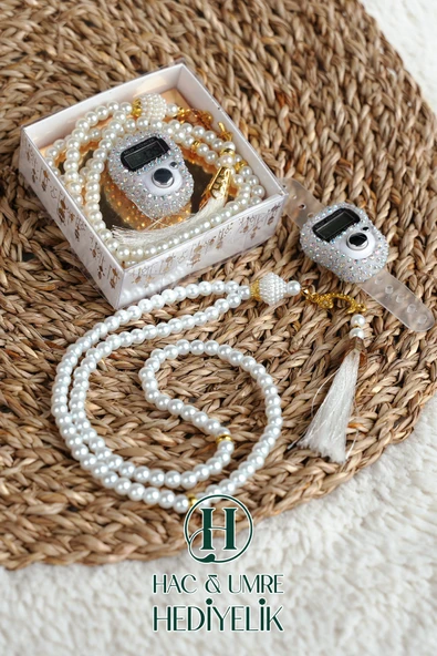 Taşlı Zikirmatik ve İnci Tesbih Seti | Mevlüd Hac Umre Davet Organizasyon Hediyesi | 10 Adet Set - Resim 3