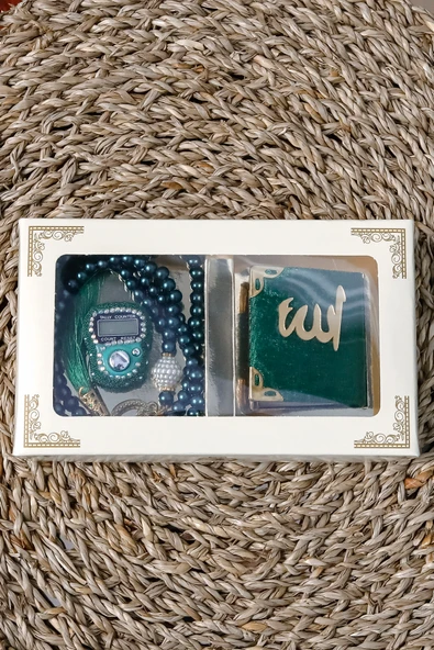 10 Adet - Taşlı Zikirmatik Tesbihmatik Kadife Kaplı Mini Kuran 99lu İnci Tesbih Seti - Resim 4