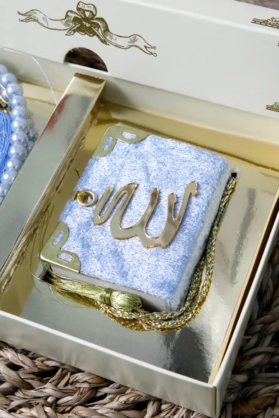 10 Adet - Taşlı Zikirmatik Tesbihmatik Kadife Kaplı Mini Kuran 99lu İnci Tesbih Seti - Resim 7