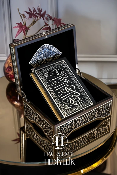 Kutulu Kuran, Kuranı Kerim, Hediyelik Kuran, 925 Gümüş İşlemeli Masif Ahşap Kutu ve Kuranı Kerim Set ürün görseli