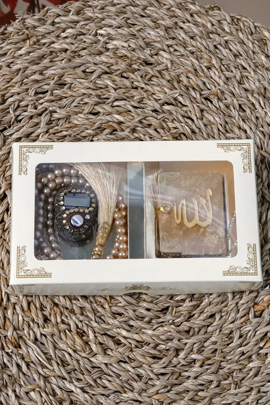 10 Adet - Taşlı Zikirmatik Tesbihmatik Kadife Kaplı Mini Kuran 99lu İnci Tesbih Seti - Resim 4