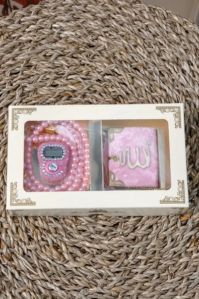 10 Adet - Taşlı Zikirmatik Tesbihmatik Kadife Kaplı Mini Kuran 99lu İnci Tesbih Seti - Resim 5