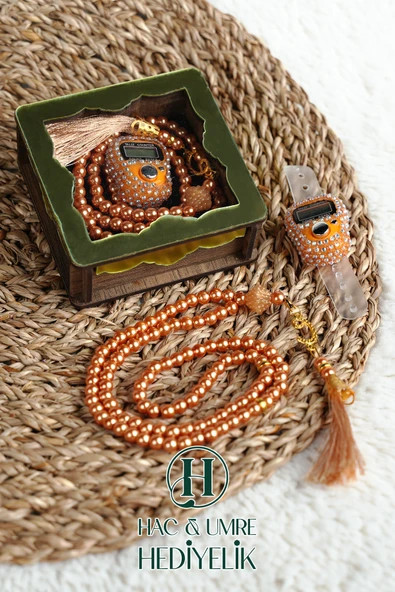 Hediyelik Tesbih Seti | Ahşap Kutulu Elektronik Tesbih ve 99lu İnci Tespih | Özel Gün Hediyesi ürün görseli