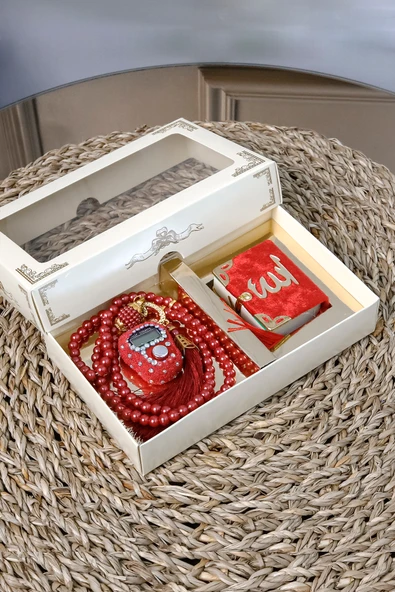 10 Adet Taşlı Zikirmatik Tesbihmatik Kadife Kaplı Mini Kuran 99lu İnci Tesbih Seti - Resim 2