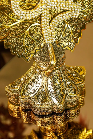 İkili Lüks Dekoratif Biblo Papatya Ve Çınar Yapraklı Allah Muhammed Işlemeli Dekoratif Figür - Resim 6