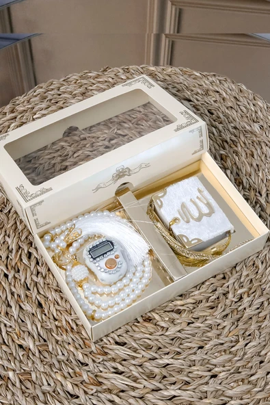 10 Adet - Taşlı Zikirmatik Tesbihmatik Kadife Kaplı Mini Kuran 99lu İnci Tesbih Seti - Resim 3