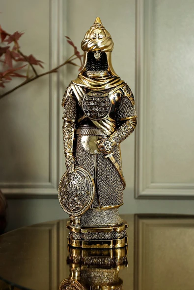 Osmanlı Zırh Asker Nefer Savaşçı Biblo Lüks Gold Kaplama Figür Ihlas Suresi Işlemeli Dekoratif Obje ürün görseli