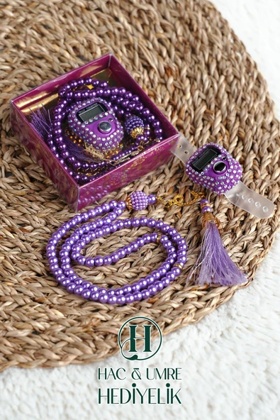 Taşlı Zikirmatik ve İnci Tesbih Seti | Mevlüd Hac Umre Davet Organizasyon Hediyesi | 10 Adet Set - Resim 3