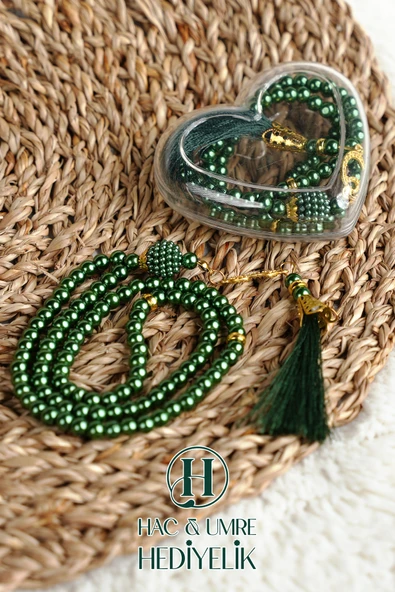 Hediyelik Tesbih | 99lu İnci Tesbih Vav İmameli Püsküllü Kalp Kutulu | Hac Umre Gün Davet Hediyesi - Resim 3