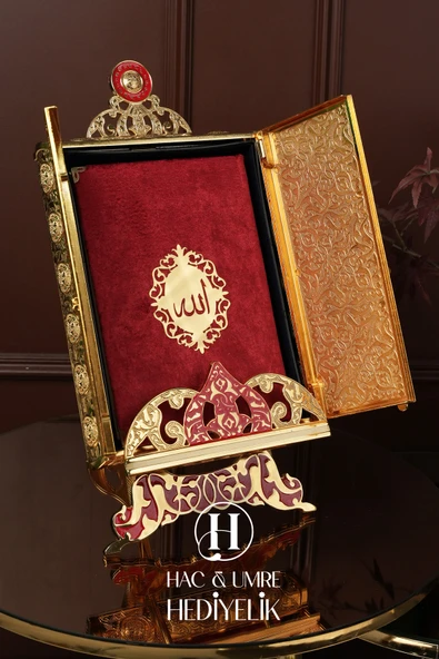 Kuran Kabı | Kuran Standı | Desenli Standlı Kuran Kabı ve Kadife Kuran Hediyeli | Kuranı Kerim Seti - Resim 2