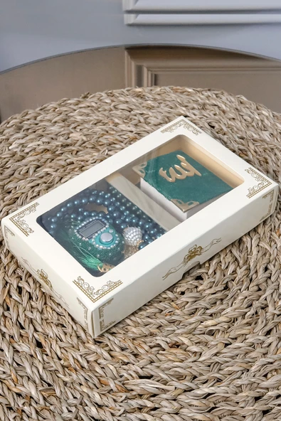 10 Adet - Taşlı Zikirmatik Tesbihmatik Kadife Kaplı Mini Kuran 99lu İnci Tesbih Seti - Resim 5