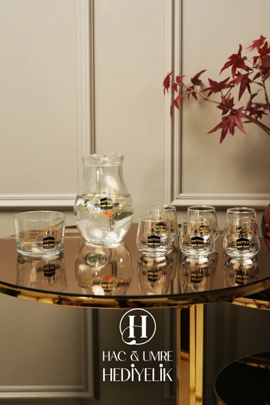 Zemzem Takımı Cam Sunum Seti 8 Parça | Lüks Mevlid İkram Takımı | Şerbet Seti - Resim 5