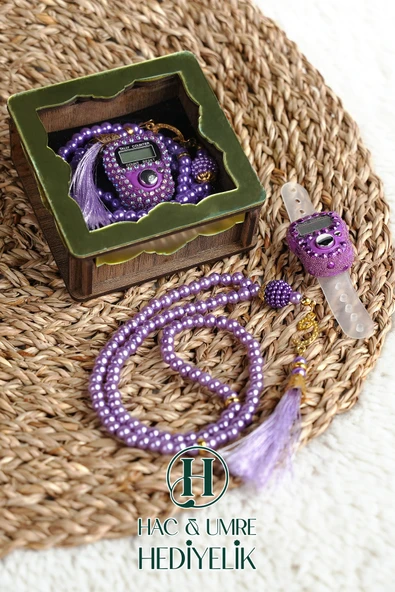 Hediyelik Tesbih Seti | Ahşap Kutulu Elektronik Tesbih ve 99lu İnci Tespih | Özel Gün Hediyesi - Resim 3