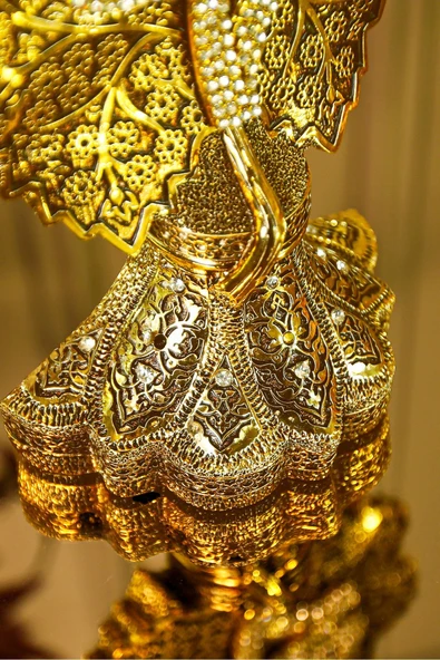 İkili Lüks Dekoratif Biblo Papatya Ve Çınar Yapraklı Allah Muhammed Işlemeli Dekoratif Figür - Resim 3