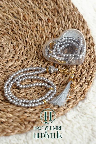 Hediyelik Tesbih | 99lu İnci Tesbih Vav İmameli Püsküllü Kalp Kutulu | Hac Umre Gün Davet Hediyesi ürün görseli