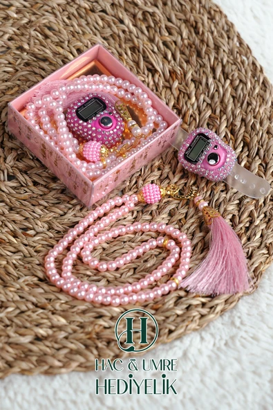 Taşlı Zikirmatik ve İnci Tesbih Seti | Mevlüd Hac Umre Davet Organizasyon Hediyesi | 10 Adet Set - Resim 3