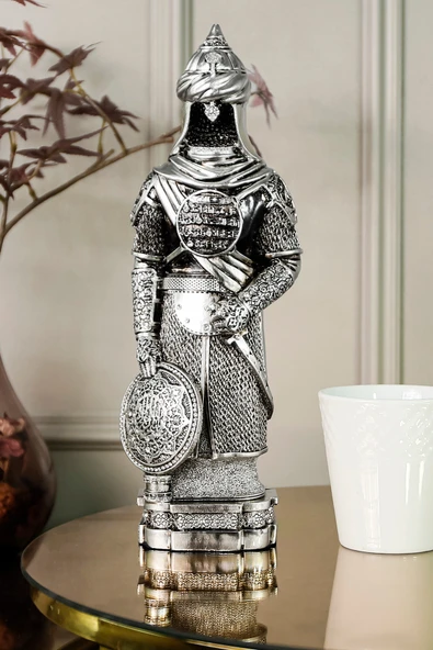 Osmanlı Zırh Tarihi Asker Biblo Lüks Gümüş Kaplama Obje Ihlas Suresi Işlemeli Dekoratif Figür ürün görseli