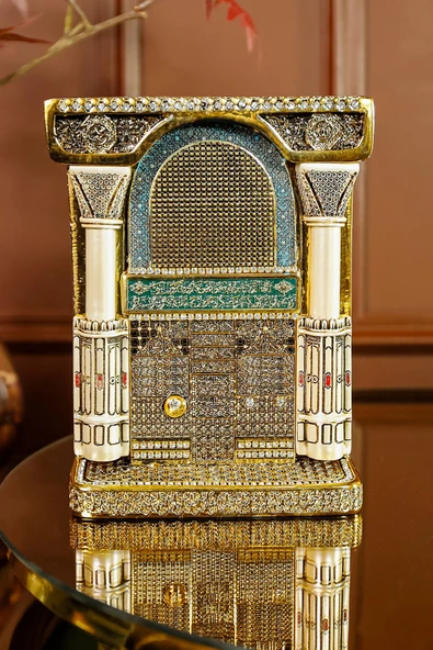 Lüks Gold Biblo Hediyelik Dekoratif Obje Dini Islami Manevi Hediye Aksesuar Ravzayı Mutahhara Süs - Resim 2