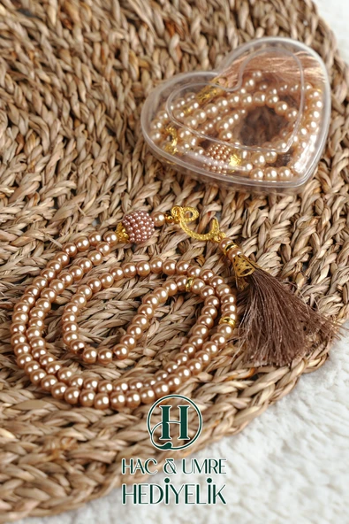 Hediyelik Tesbih | 99lu İnci Tesbih Vav İmameli Püsküllü Kalp Kutulu | Hac Umre Gün Davet Hediyesi - Resim 2