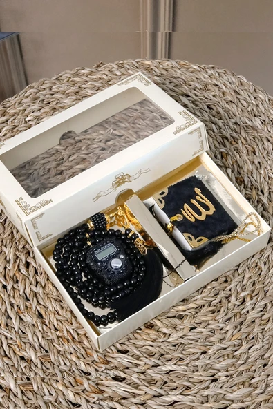 10 Adet - Taşlı Zikirmatik Tesbihmatik Kadife Kaplı Mini Kuran 99lu İnci Tesbih Seti - Resim 2