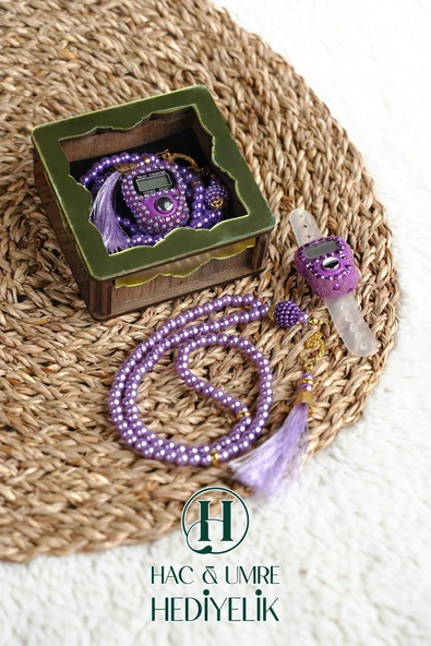 Hediyelik Tesbih Seti | Ahşap Kutulu Elektronik Tesbih ve 99lu İnci Tespih | Özel Gün Hediyesi - Resim 2