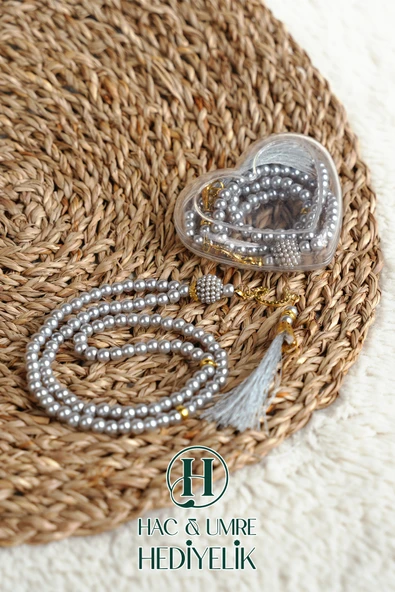 Hediyelik Tesbih | 99lu İnci Tesbih Vav İmameli Püsküllü Kalp Kutulu | Hac Umre Gün Davet Hediyesi - Resim 2