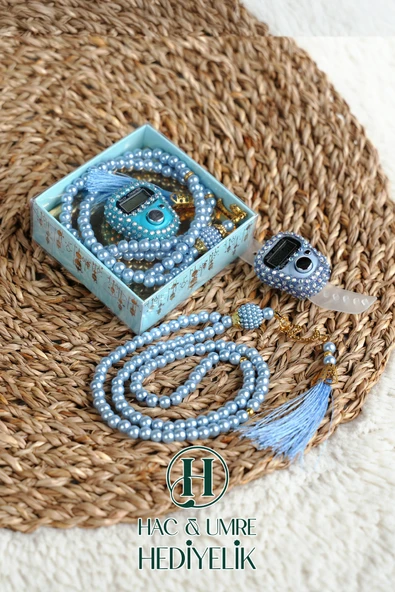 Taşlı Zikirmatik ve İnci Tesbih Seti | Mevlüd Hac Umre Davet Organizasyon Hediyesi | 10 Adet Set ürün görseli