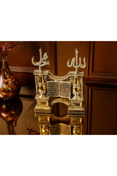 Allah Muhammed Kuran-ı Kerim Biblo Dekoratif Aksesuar Minyatür Obje Lüks Hediyelik Süs - Resim 2