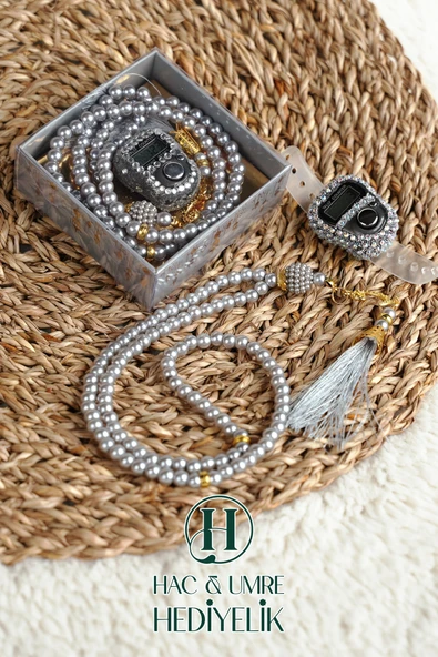 Taşlı Zikirmatik ve İnci Tesbih Seti | Mevlüd Hac Umre Davet Organizasyon Hediyesi | 10 Adet Set - Resim 3