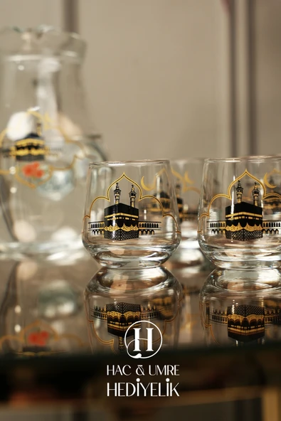 Zemzem Sunum Takımı 9 Parça | Aynalı Tepsili Lüks İçecek Sunum Seti | Mevlid Hac Umre Hediyesi - Resim 5