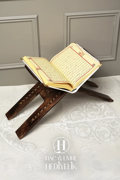 Rahle El Yapımı Masif Ahşap | Desenli Kulplu Kitap Okuma Standı | Büyük Boy Kuran Rahlesi - Resim 7