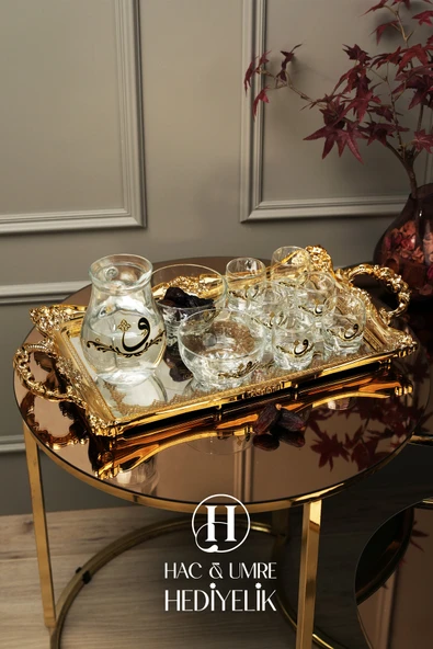 Zemzem Takımı 10 Parça | Söz Nişan Tepsisi | Vav Desenli Lüks Sunum Tepsisi | Dekoratif Sunum Takımı ürün görseli