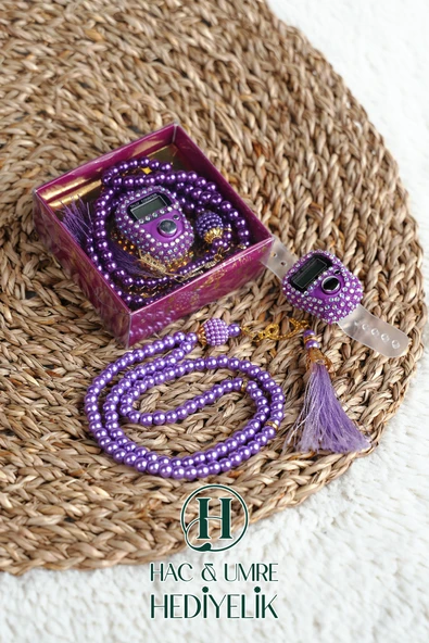 Taşlı Zikirmatik ve İnci Tesbih Seti | Mevlüd Hac Umre Davet Organizasyon Hediyesi | 10 Adet Set ürün görseli