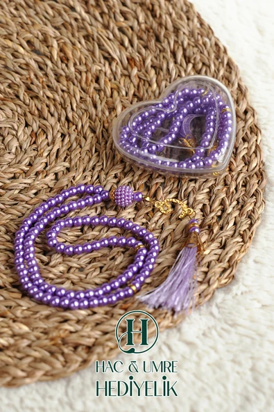 Hediyelik Tesbih | 99lu İnci Tesbih Vav İmameli Püsküllü Kalp Kutulu | Hac Umre Gün Davet Hediyesi ürün görseli