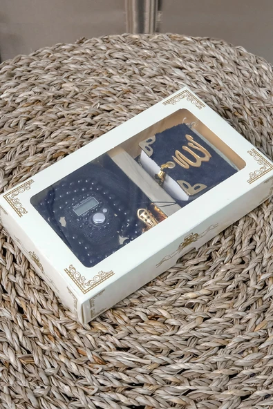 10 Adet - Taşlı Zikirmatik Tesbihmatik Kadife Kaplı Mini Kuran 99lu İnci Tesbih Seti - Resim 4